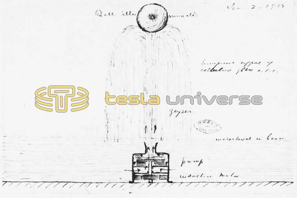 Original Tesla drawing of the illuminated fountain
