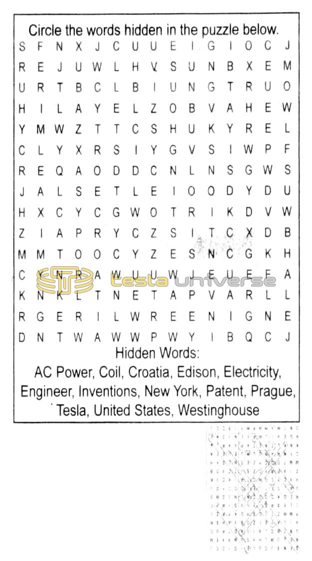 Nikola Tesla Word Search