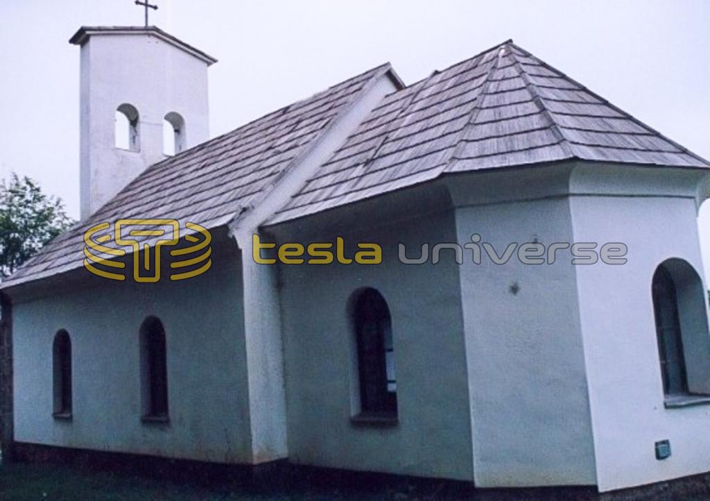 Close-up view of the renovated church at Tesla's birthplace