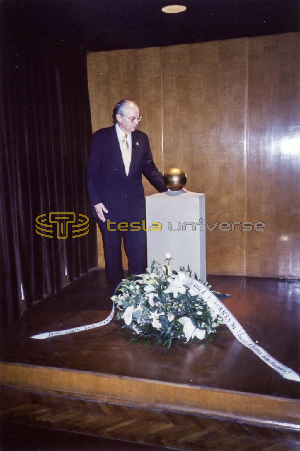 William H. Terbo with the ashes of Nikola Tesla at the Tesla Museum, Belgrade, Serbia