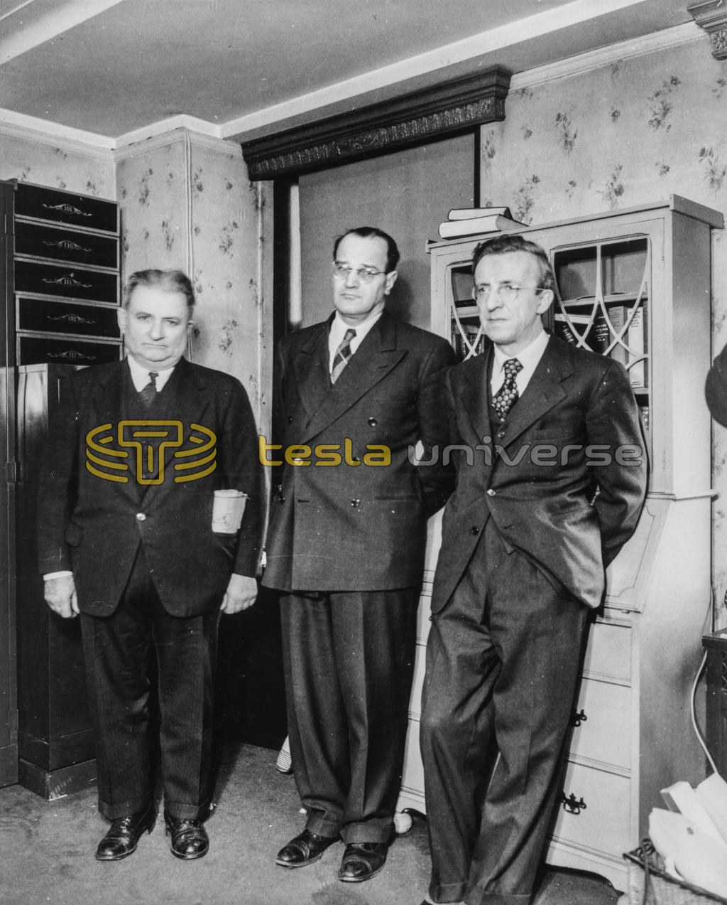 Overseers of Tesla's estate in his room at the Hotel New Yorker shortly after his funeral