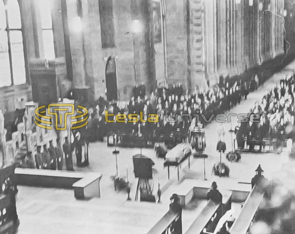 A wide view of Tesla's funeral service