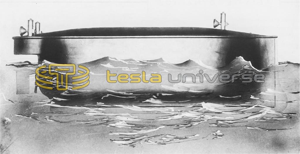 An illustration of the submersible Tesla boat in water
