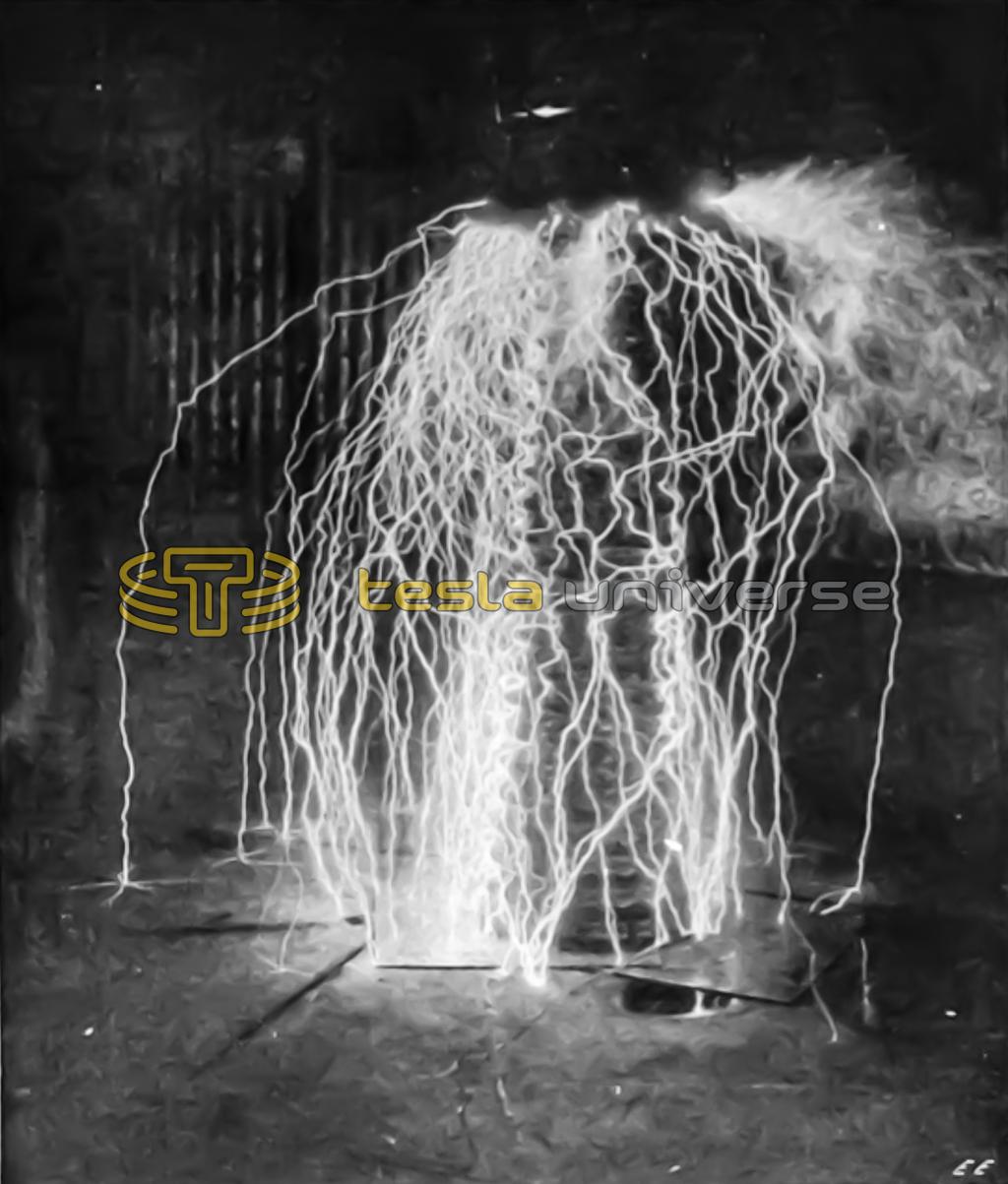 Tesla coil corona and flash-over on a 37-inch porcelain pedestal insulator