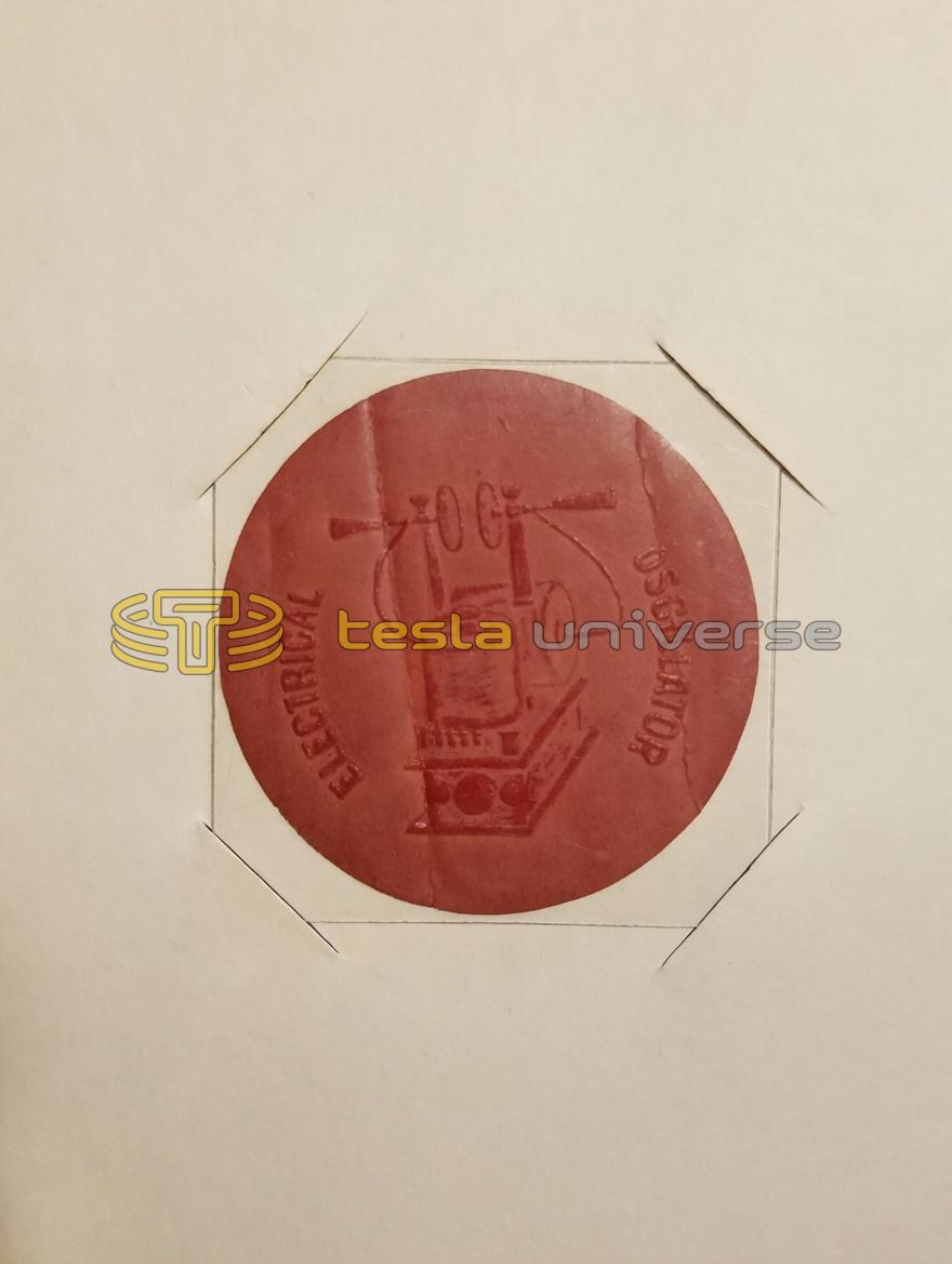 Nikola Tesla gummed seal featuring his oscillator