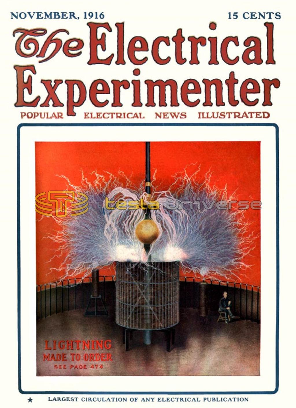 Nikola Tesla's Colorado Springs coil illustration cover of Electrical Experimenter magazine