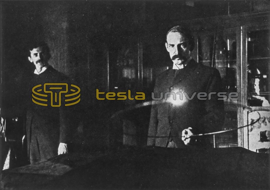 Nikola Tesla and Marion Crawford experimenting with wireless electricity in 1895
