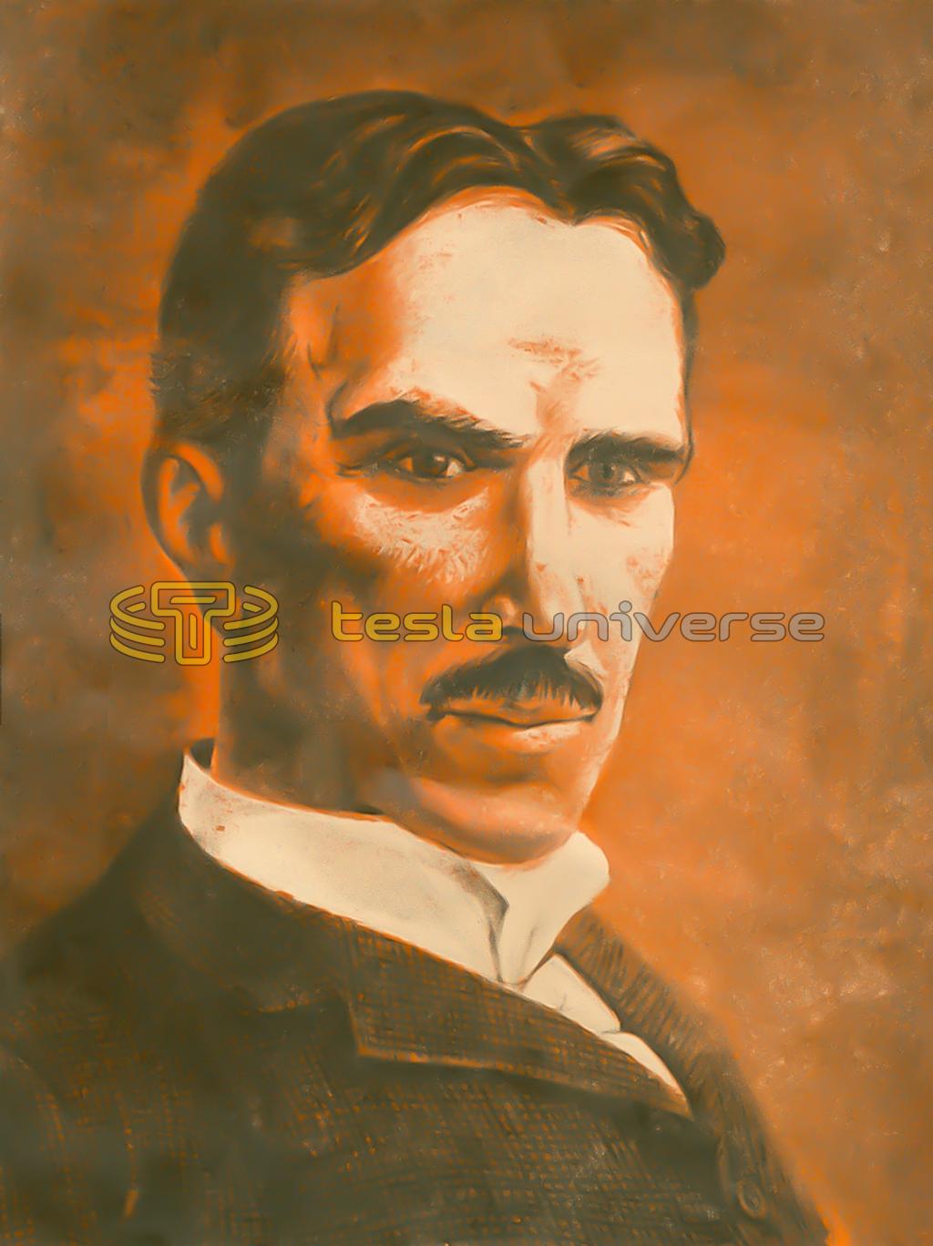A drawing of Nikola Tesla in a rather serious looking pose