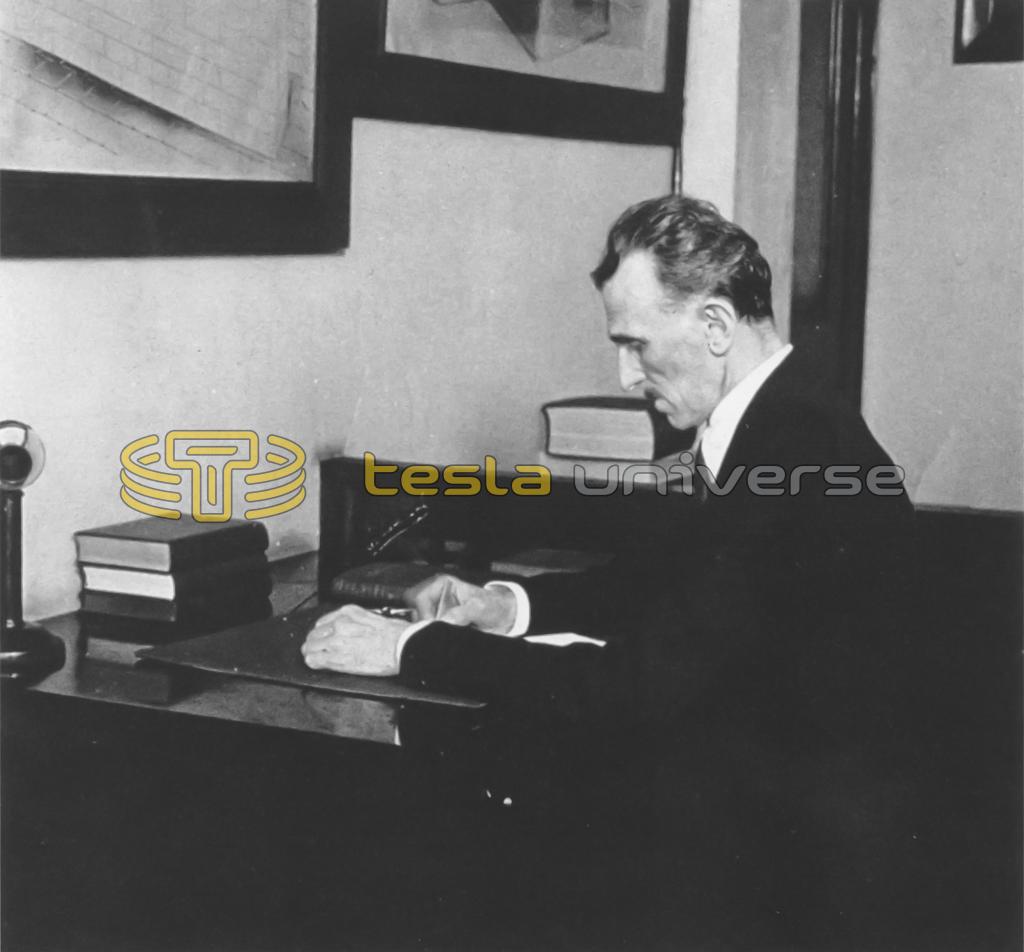 Tesla working in his office at 8 West 40th Street