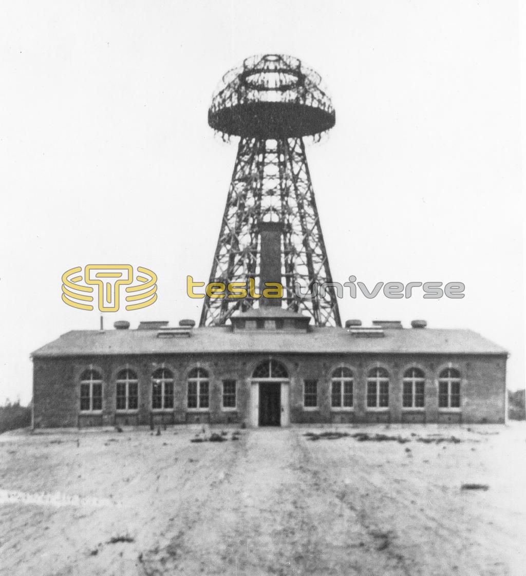 Tesla's Wardenclyffe laboratory with world system tower in background
