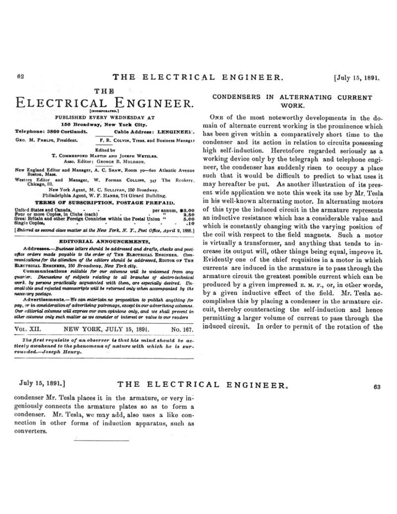 Preview of Condensers in Alternating Current Work article
