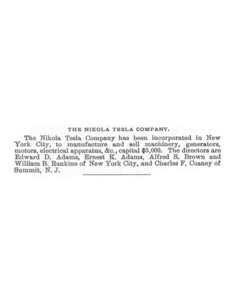 Preview of The Nikola Tesla Company article