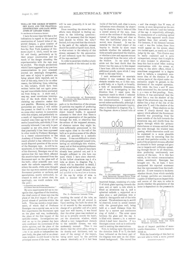 Preview of Tesla on the Source of Roentgen Rays and the Practical Construction and Safe Operation of Lenard Tubes article