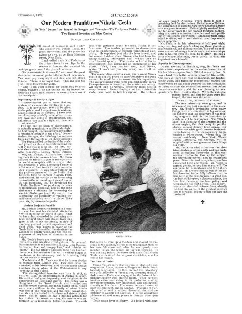 Preview of Our Modern Franklin - Nikola Tesla article