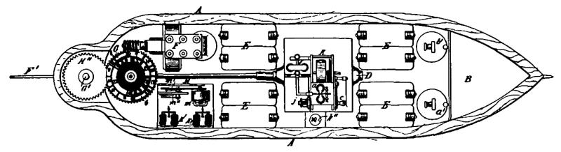 Boat patent sketch showing internal mechanism
