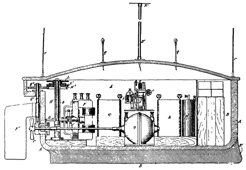 Boat patent sketch showing cross-section of internal mechanism