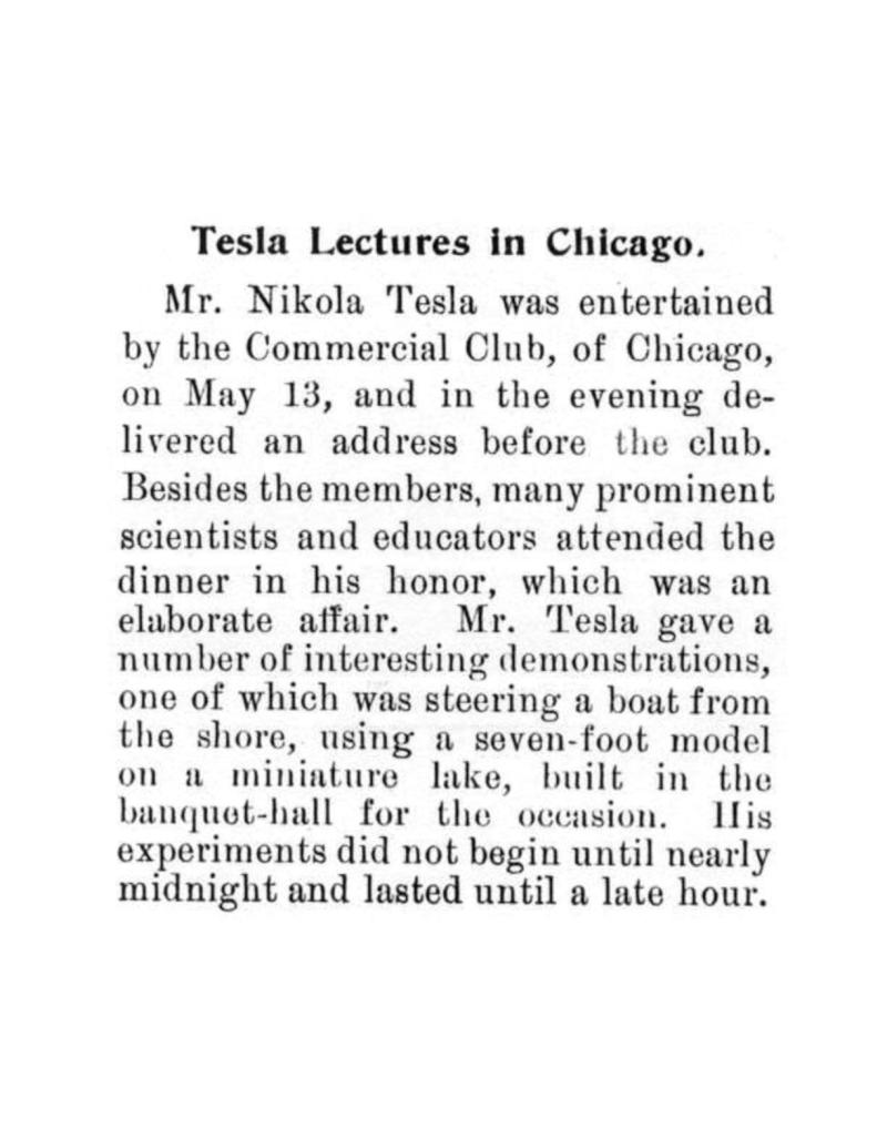 Preview of Nikola Tesla Lectures in Chicago article