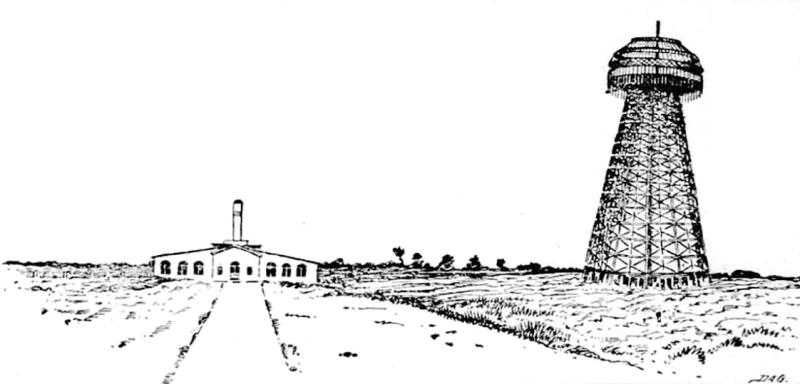 Illustration of Tesla's Wardenclyffe tower and laboratory