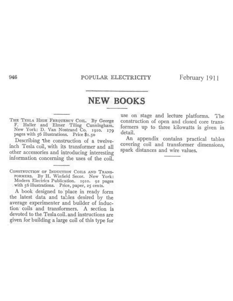 Preview of New Books - The Tesla High Frequency Coil article