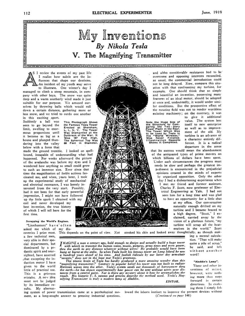 Preview of My Inventions V - The Magnifying Transmitter article