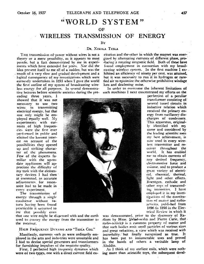 Preview of World System of Wireless Transmission of Energy article
