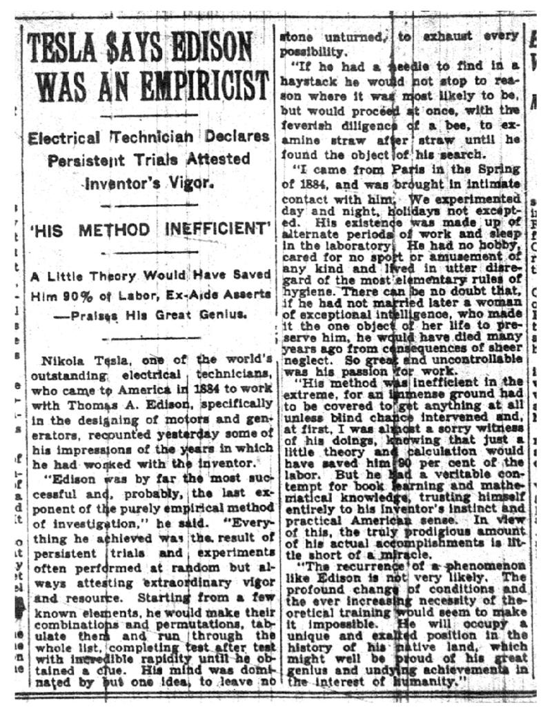 Preview of Tesla Says Edison Was an Empiricist article