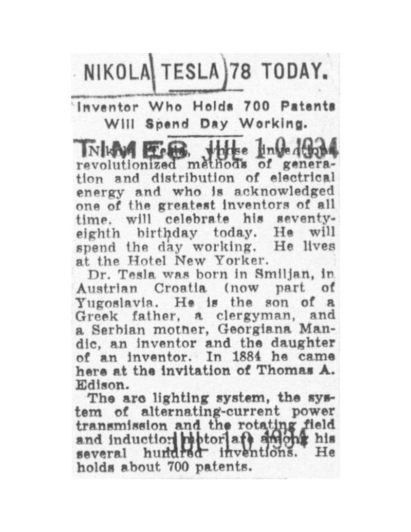 Preview of Nikola Tesla 78 Today article