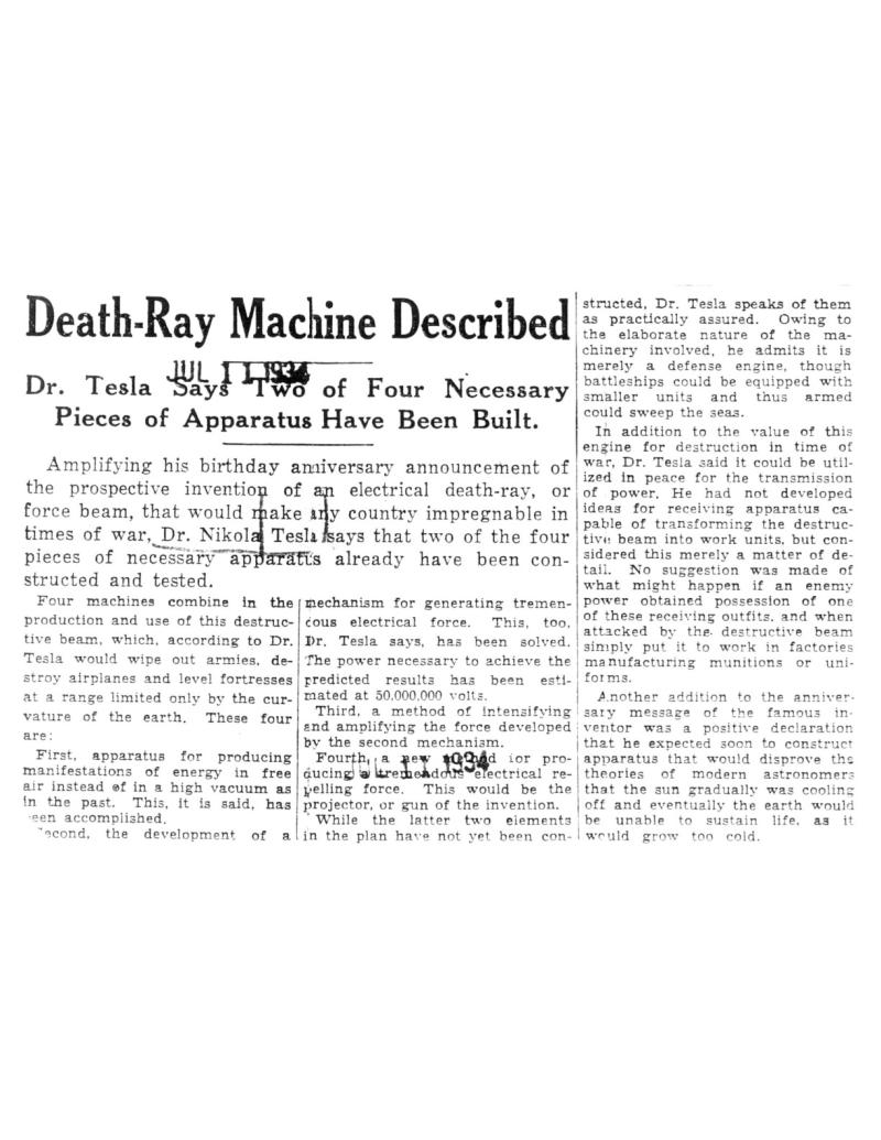 Preview of Death-Ray Machine Described article