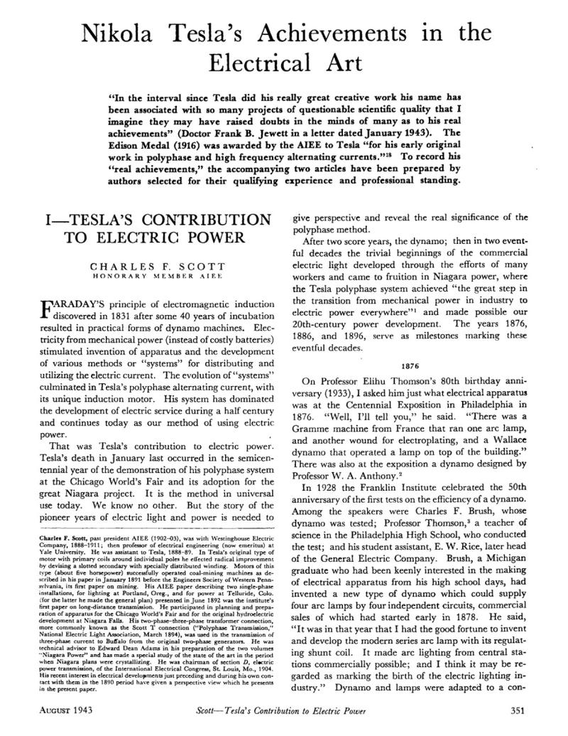 Preview of  Nikola Tesla's Achievements In the Electrical Art article