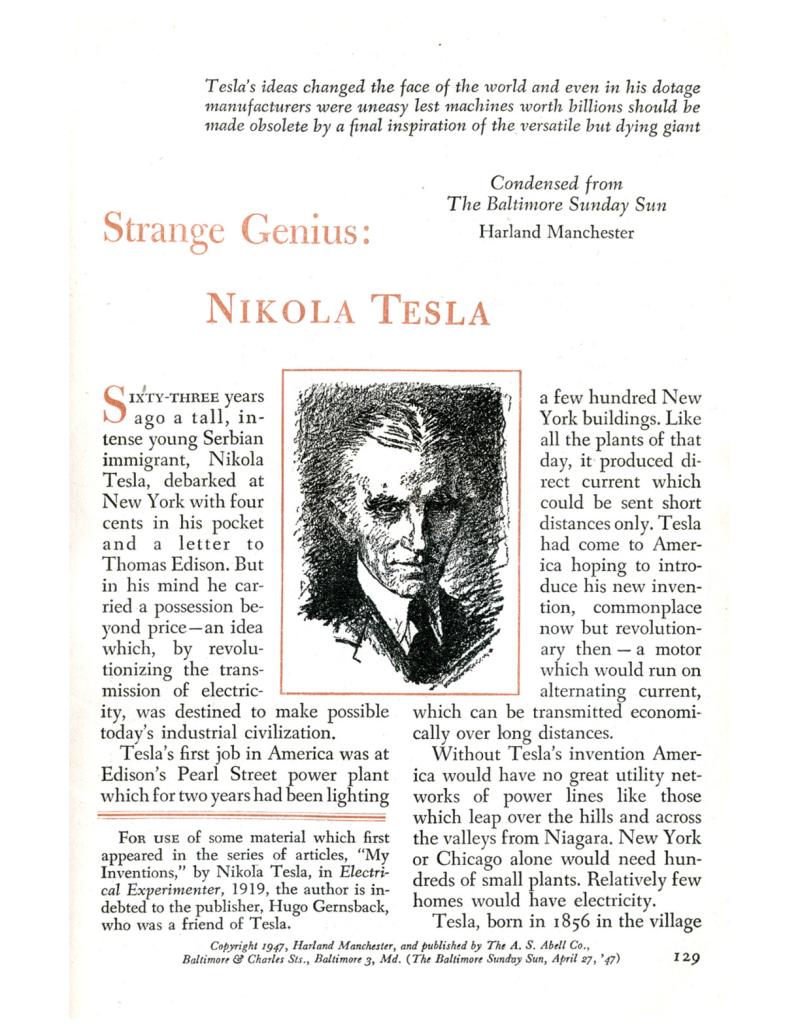 Preview of Strange Genius: Nikola Tesla article