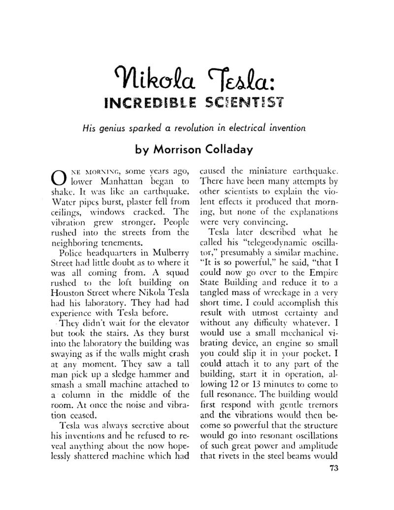 Preview of Nikola Tesla: Incredible Scientist article
