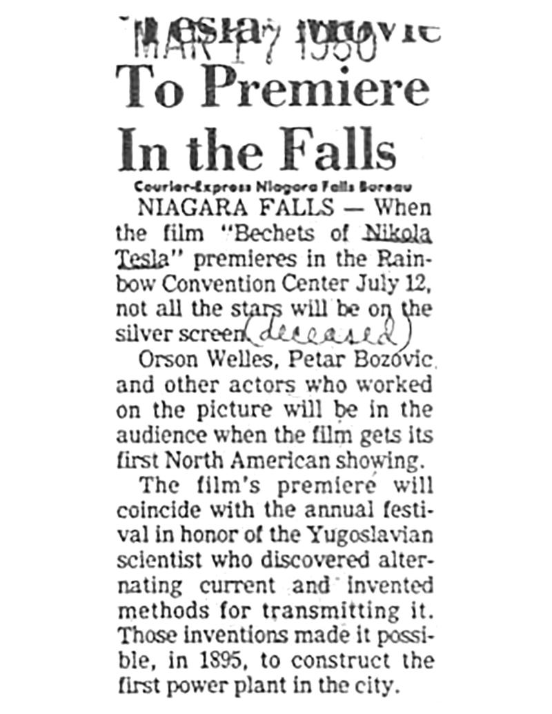 Preview of Tesla Movie to Premiere in the Falls article