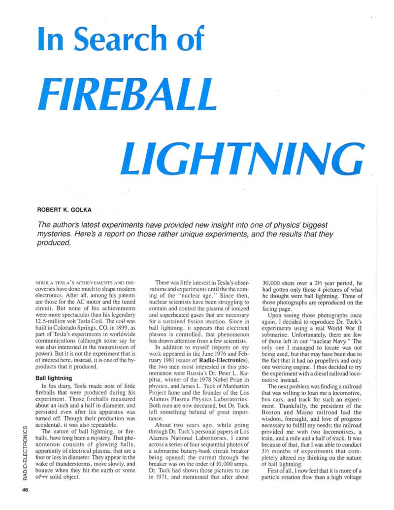 Preview of In Search of Fireball Lightning article