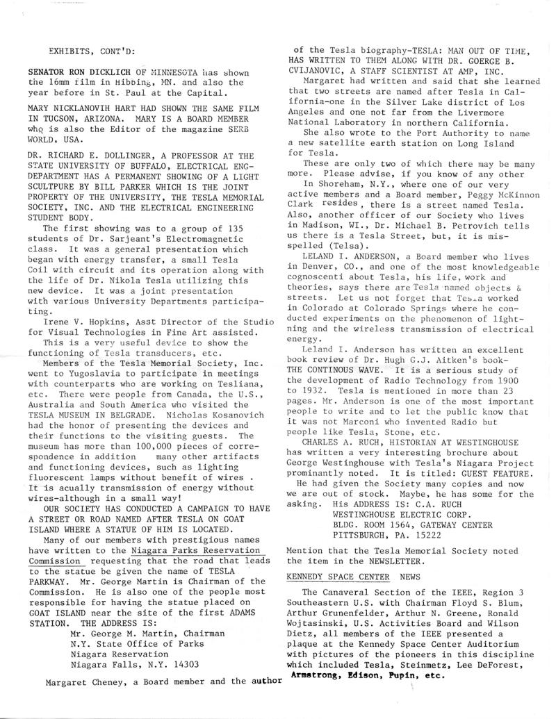 Tesla Memorial Society Newsletter - Fall/Winter 1985 - Page 2