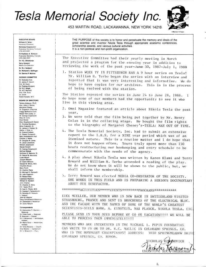 Tesla Memorial Society Newsletter - July 1988 - Page 2