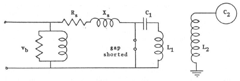 Schematic for classic Tesla coil while gap is shorted