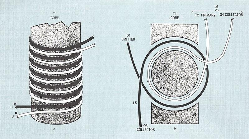 Solid-state Tesla coil transformer winding diagram.