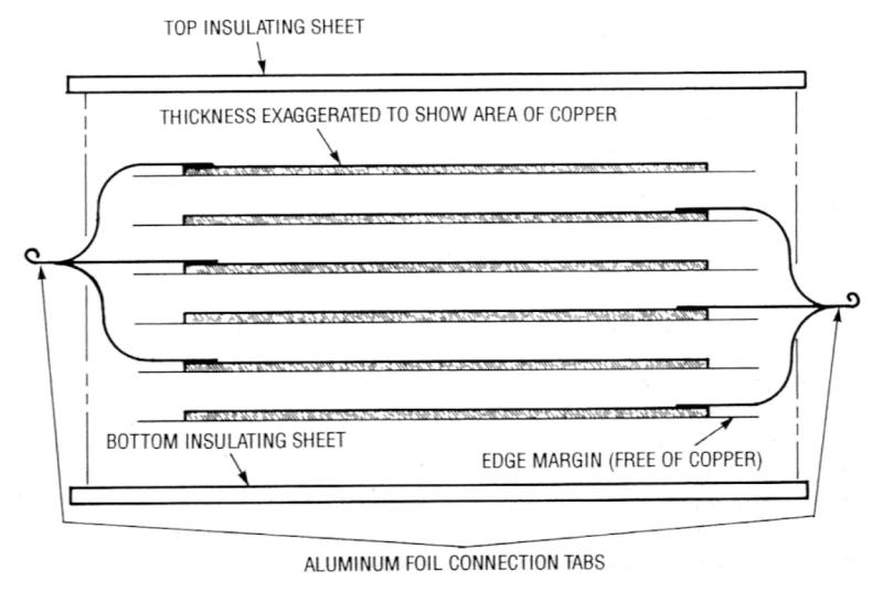 Construction details of printed circuit board PCB capacitor.