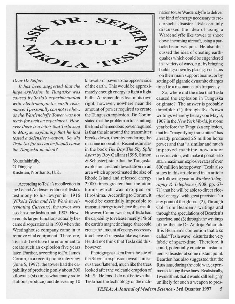 Preview of Ask Dr. Seifer About Nikola Tesla - 3rd Quarter 1997 article