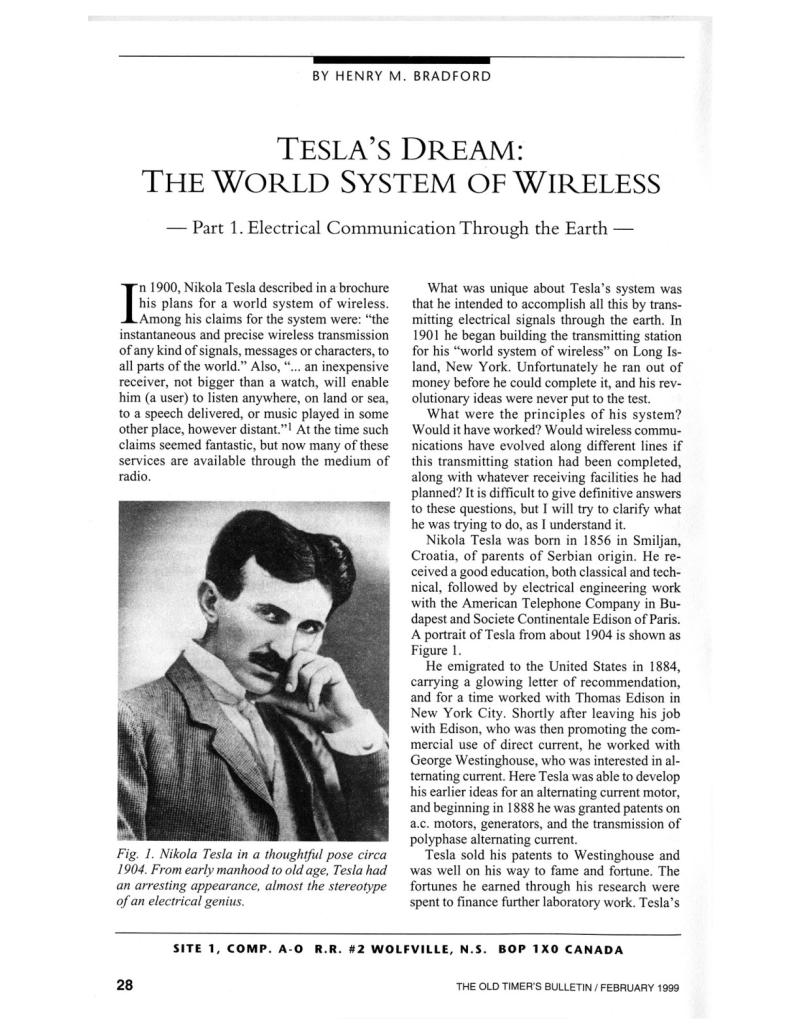 Preview of Tesla's Dream: The World System of Wireless - Part 1 article