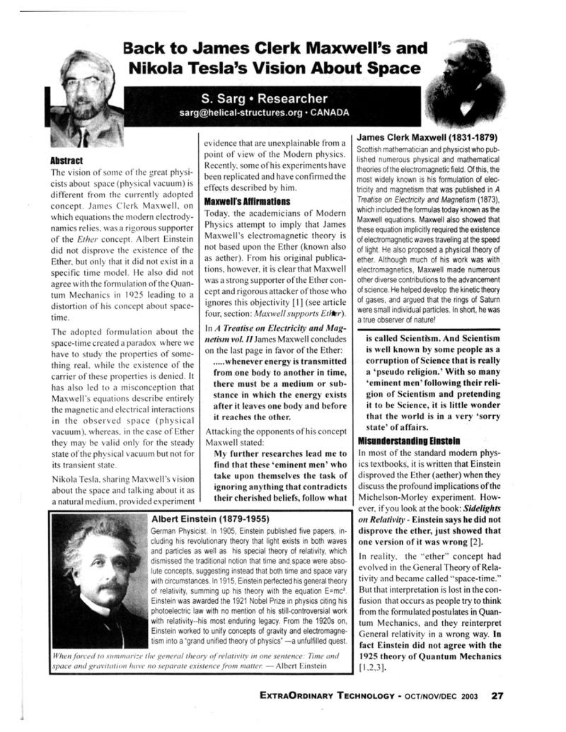 Preview of Back to James Clerk Maxwell's and Nikola Tesla's Vision About Space article