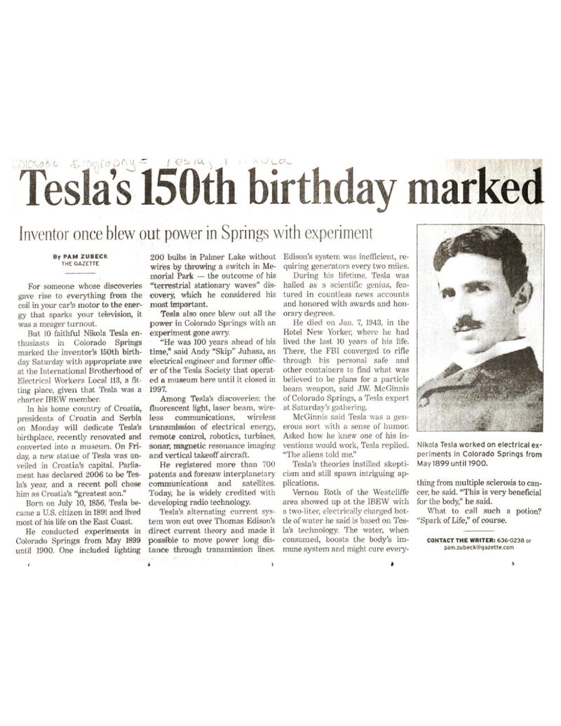 Preview of Tesla's 150th Birthday Marked article