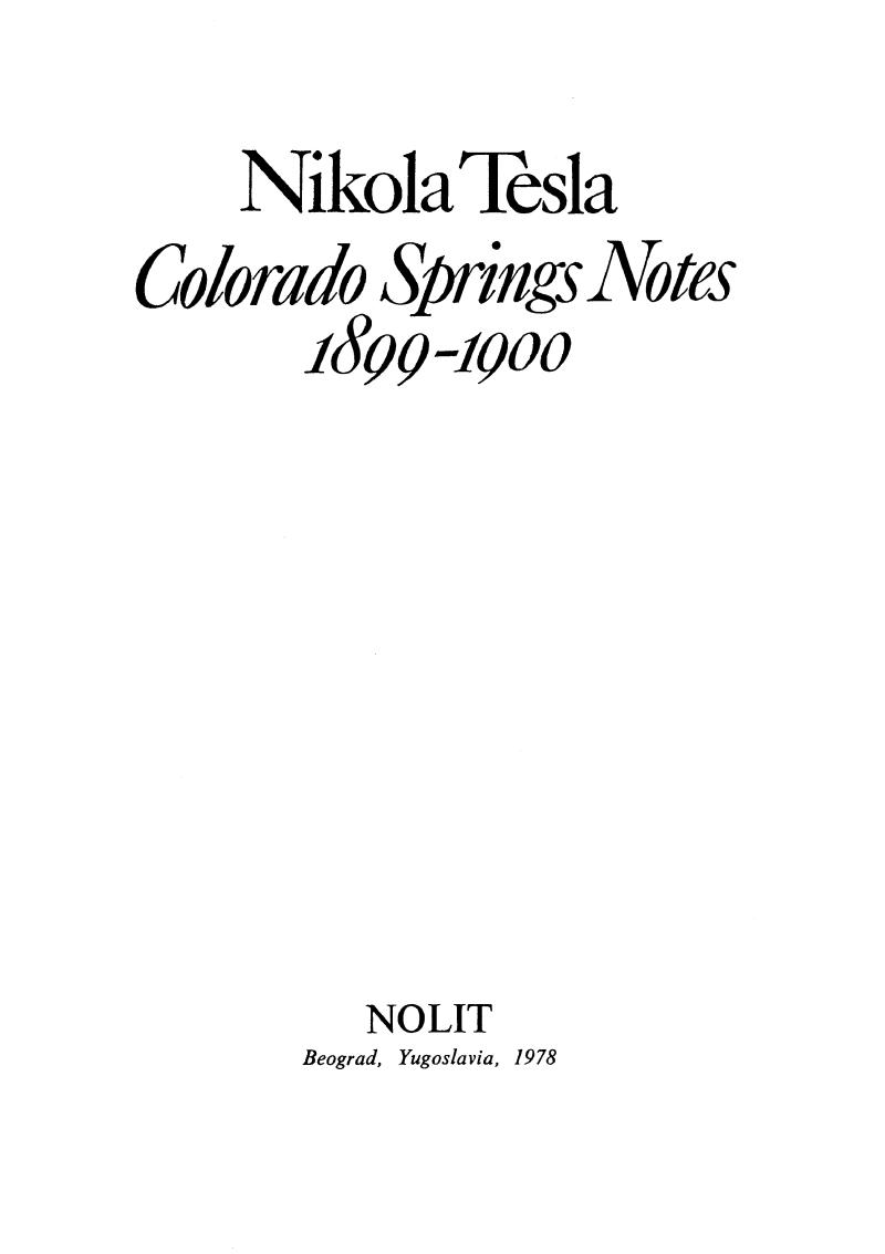 Nikola Tesla: Colorado Springs Notes, 1899-1900 - Page 1