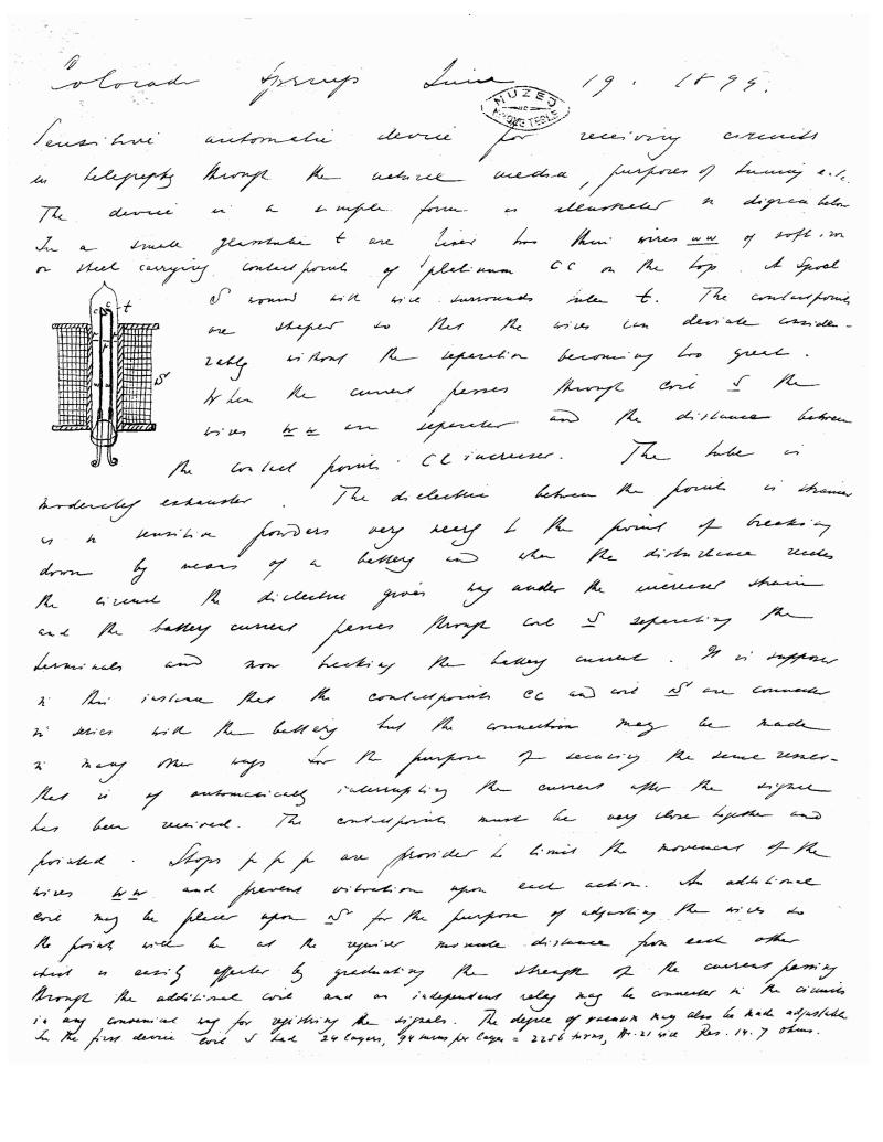 Nikola Tesla : Colorado Springs Notes - June 19, 1899