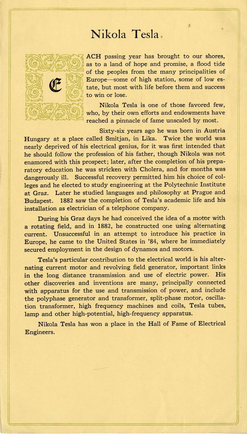 Nikola Tesla Biographical Sketch