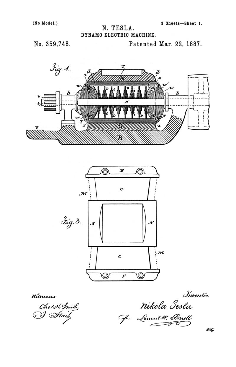 Nikola Tesla U.S. Patent 359,748 - Dynamo-Electric Machine - Image 1