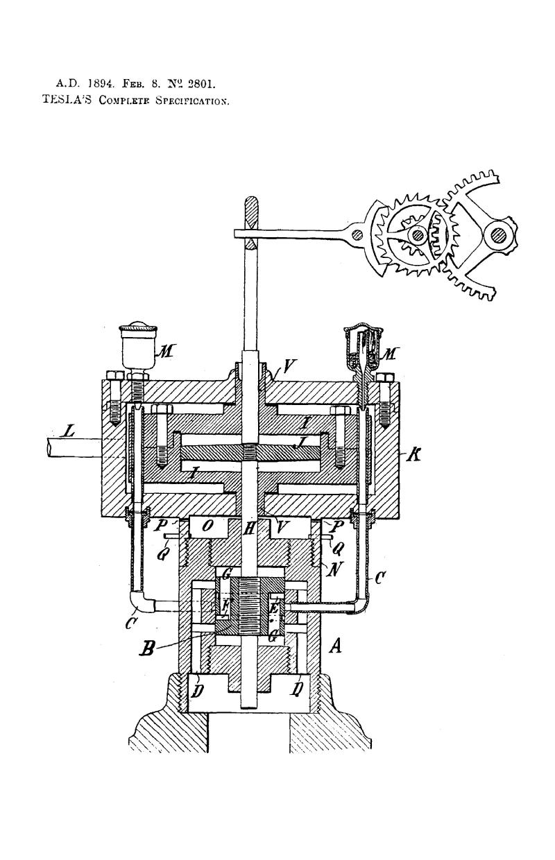 Nikola Tesla British Patent 2801 - Improvements in Reciprocating Engines and Means for Regulating the Period of the Same - Image 1