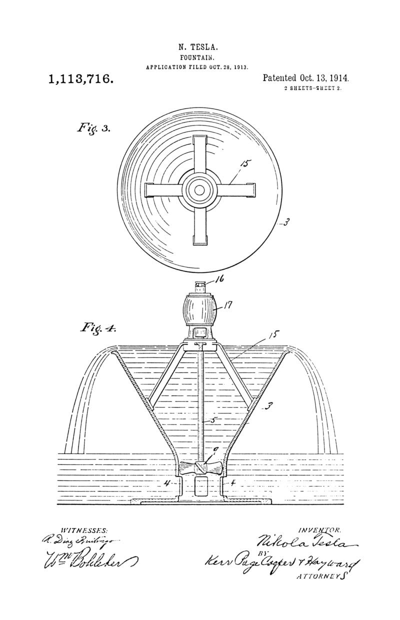 Nikola Tesla U.S. Patent 1,113,716 - Fountain - Image 2