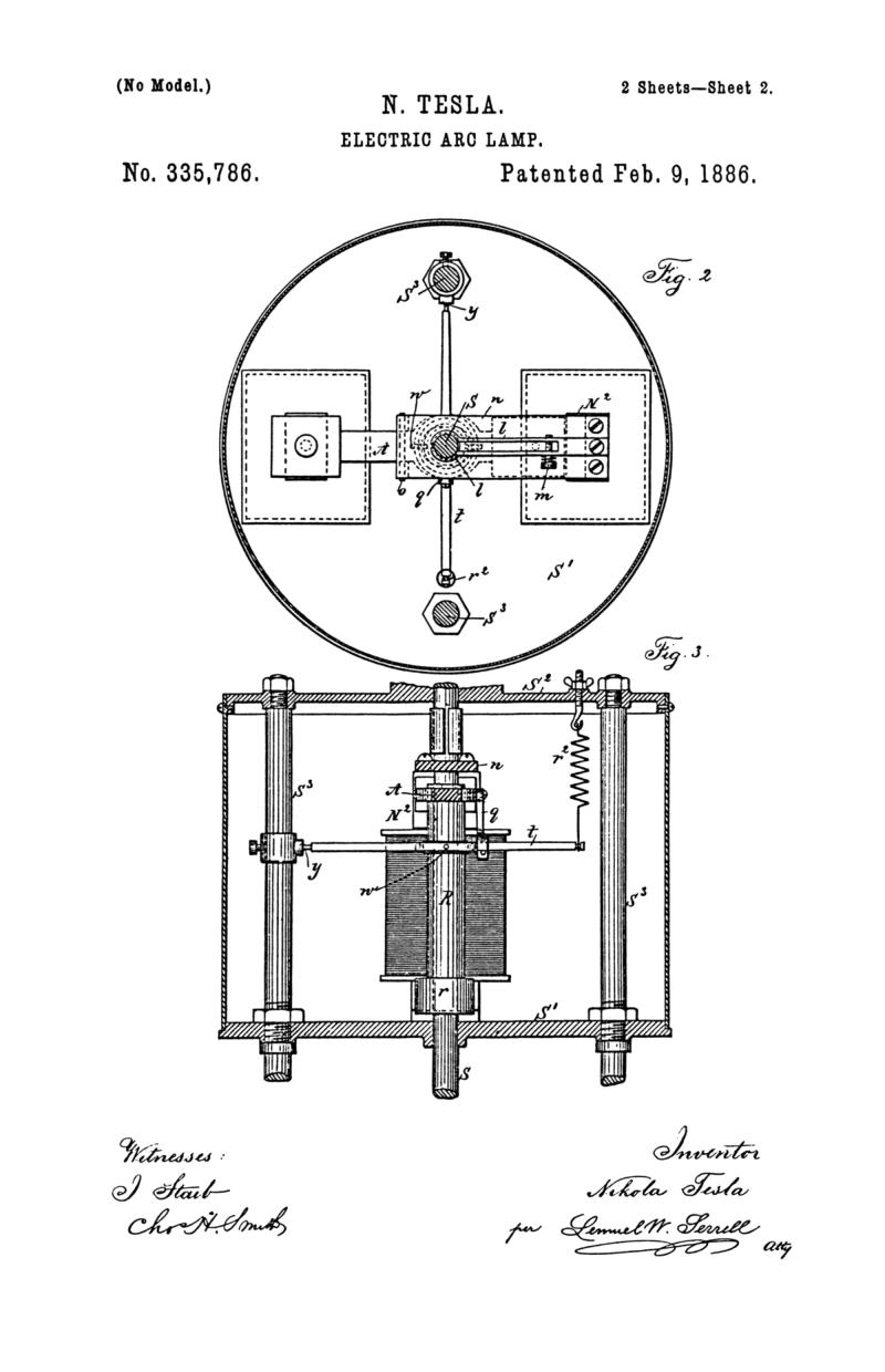 Nikola Tesla U.S. Patent 335,786 - Electric-Arc Lamp - Image 2