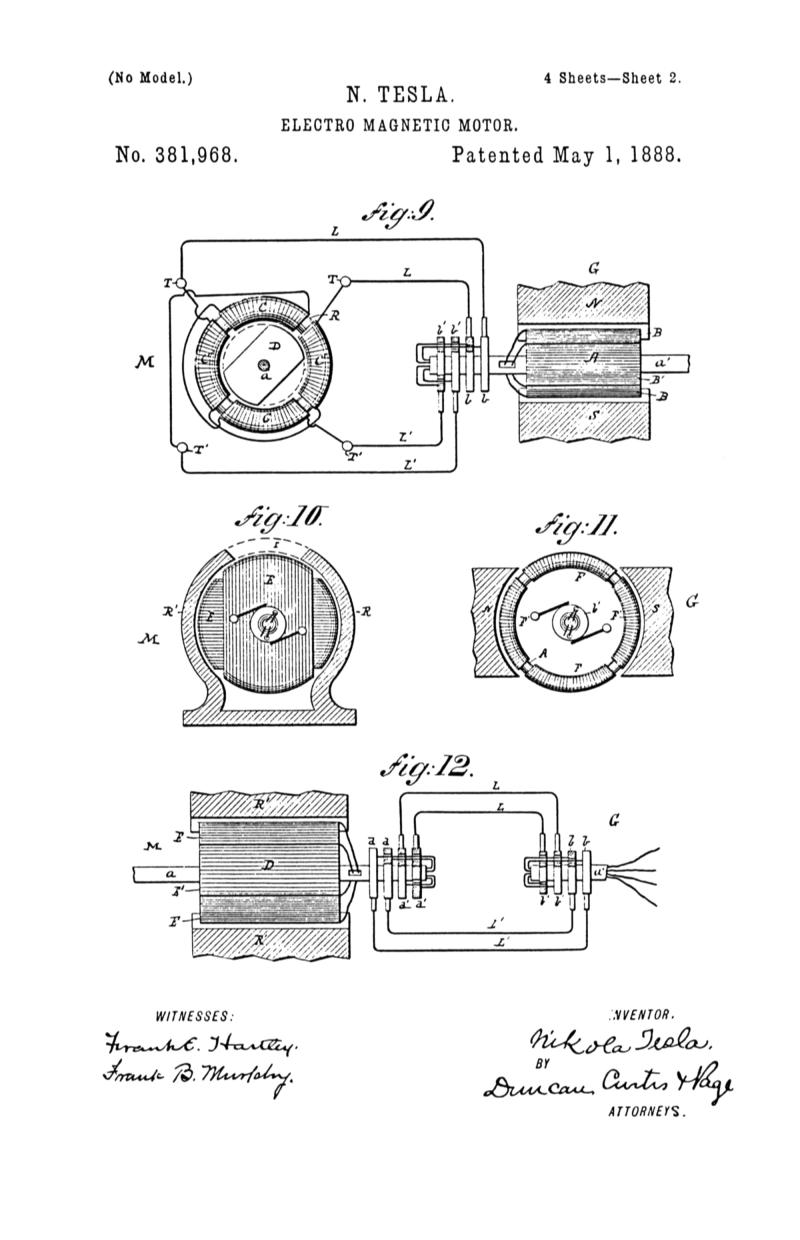 Nikola Tesla U.S. Patent 381,968 - Electro-Magnetic Motor - Image 2